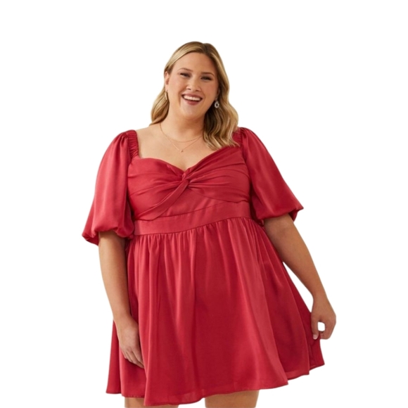 ARULA Dresses & Skirts - Arula Womens Red Boho Romantic Puff Sleeve Christmas Mini Party Dress. XL